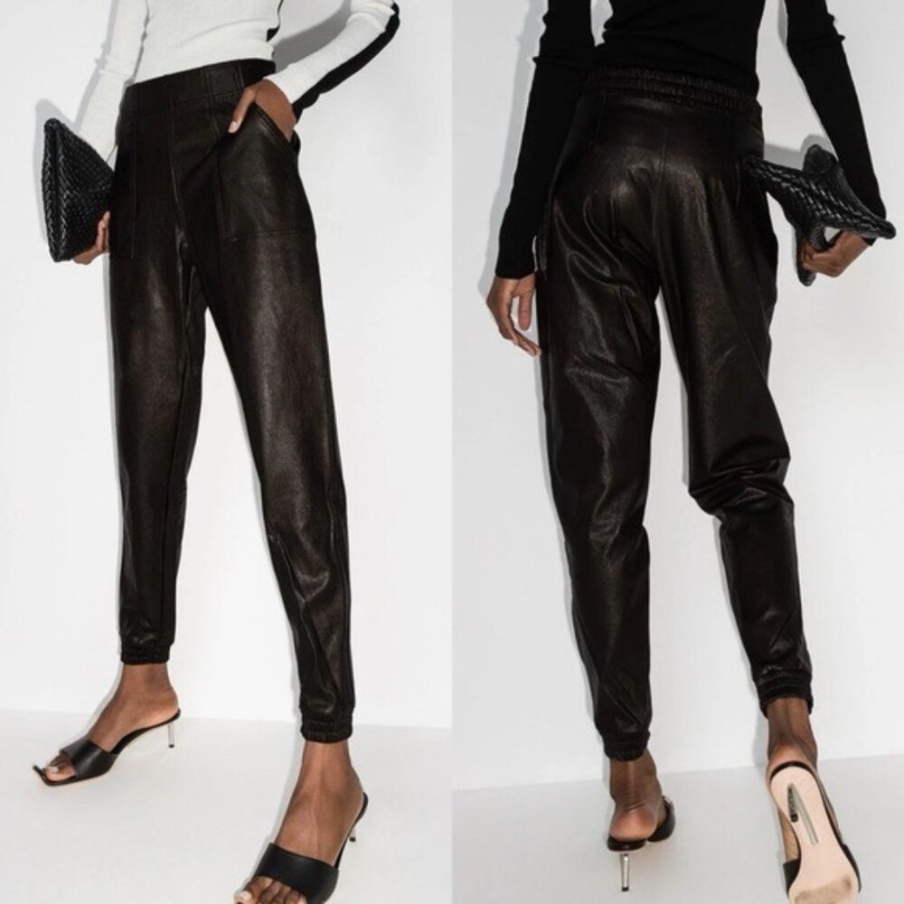 SPANX Black Faux Leather Joggers
